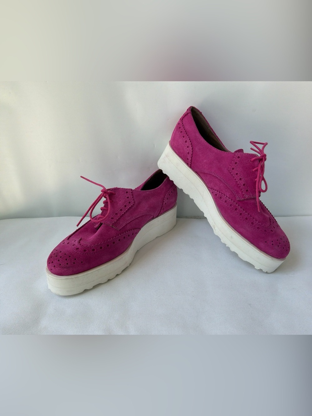 Steve Madden Hot Pink Suede Chunky Platform Lace Up Oxford Shoes Size 9 Narrow